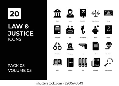 Justice and Laws icons collection. Set contains such Icons as agreement, attorney, balance, and more	