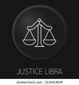Icono de línea vectorial mínima de Justice libra sobre botón 3D aislado en fondo negro. Vector Premium.