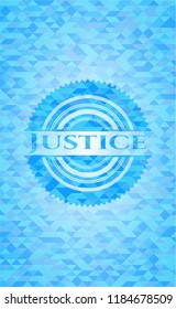 Justice light blue emblem with triangle mosaic background