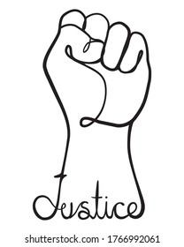 Justice Line Art Vector Illustration and Rising Fist 