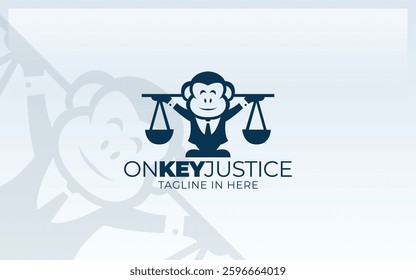Justice logo is formed with a monkey character in a suit carrying a symbol of justice