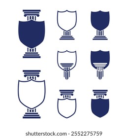 Justice logo with pillars and shield, balance, logo design inspiration for law firm. Attorney Law Scales Justice Lawyer Firm Pillar. Shield Protection Vector Logo Design Illustration
