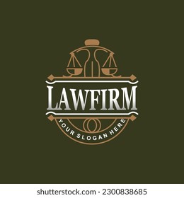 Justice Logo, Retro Vintage Theme Design, Law Vector, Law Firm, Scales Illustration Symbol Icon