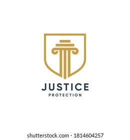 Justice logo with shield element and line art style, law, justice, lawyer