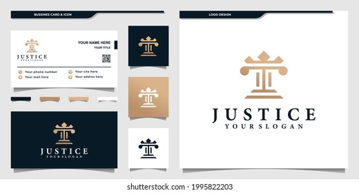 Justice logo template with modern concept and businness card design Premium vektor