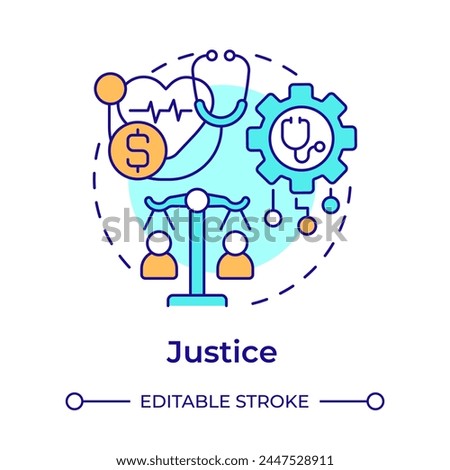 Justice multi color concept icon. Principle of bioethics. Equality in healthcare industry. Round shape line illustration. Abstract idea. Graphic design. Easy to use in presentation