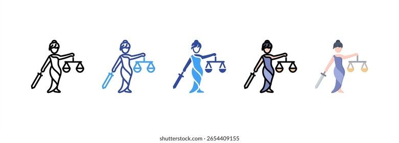 Conjunto de iconos de estilo múltiple de justicia