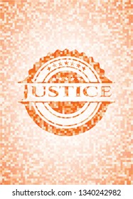 Justice orange tile background illustration. Square geometric mosaic seamless pattern with emblem inside.