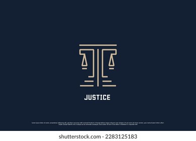 Justice pillar logo design illustration. Line silhouette of pillars of justice lawyer advocate law judge court. Legal justice creative idea design abstract scales balance weight.