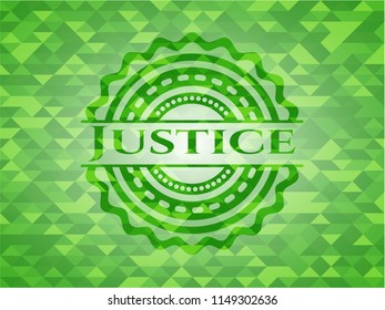 Justice realistic green emblem. Mosaic background