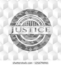 Justice realistic grey emblem with geometric cube white background