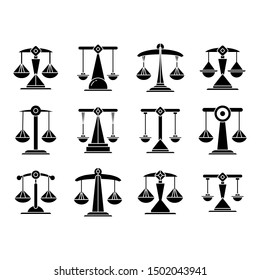 justice scale, balance scale icons set