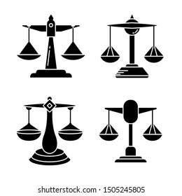justice scale, balance scale icons set