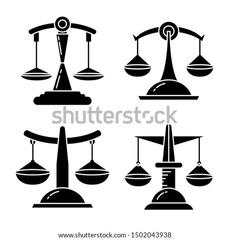 justice scale, balance scale icons set