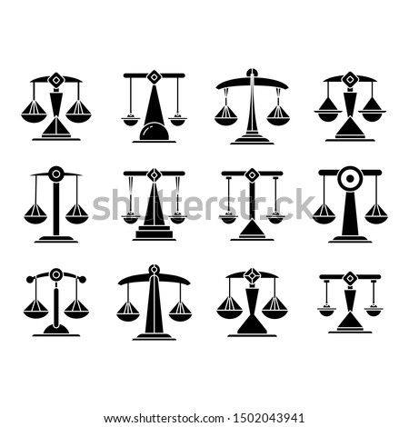 justice scale, balance scale icons set