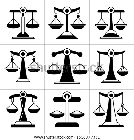 justice scale, balance scale icons set