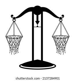 Justice scale with  basketball basket, vector concept irony.