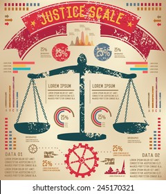 Justice scale design on old paper background,info graphic,grunge vector