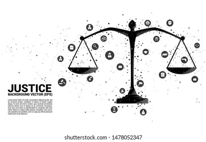 Justice scale with dot and line connection and icon. Background Concept of crime and law system