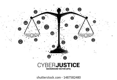 Justice scale with dot and line connection and mobile device icon. Background Concept of cyber social judgment