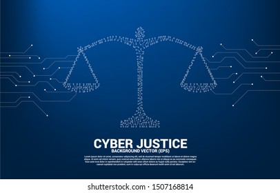 Justice scale with dot and line connection circuit board style. Background Concept of cyber social judgment