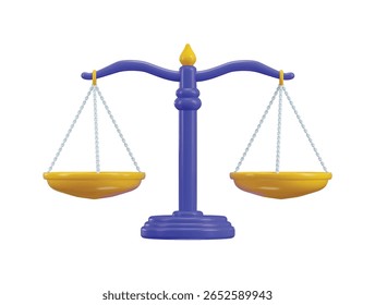 Ícone da Escala de Justiça 3d renderiza o conceito de escalas de justiça Símbolo de equilíbrio jurídico ilustração vetorial