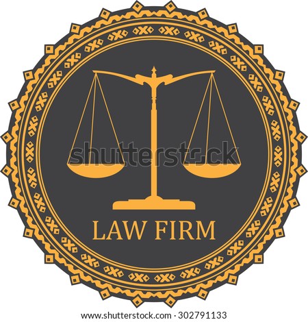 Justice scale icon with caption LAW FIRM