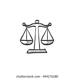 Justice Scale Icon In Doodle Sketch Lines. Law Litigation Measurement Balance