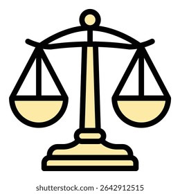 ícone de escala de justiça ilustração de estilo de linha plana representando justiça, igualdade e julgamento legal, adequado para projetos relacionados a lei, justiça e serviços jurídicos