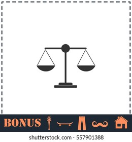 Justice scale icon flat. Simple vector symbol and bonus icon