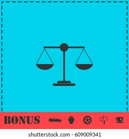 Justice scale icon flat. Simple vector symbol and bonus icon