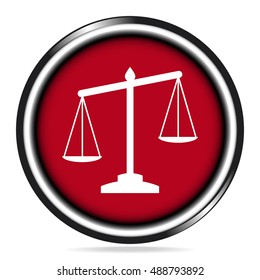 Justice scale icon on red button, symbol vector illustration