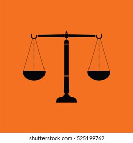 Justice scale icon. Orange background with black. Vector illustration.
