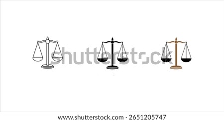Justice scale icon set. White background. Grading pictogram scale Vector illustration.