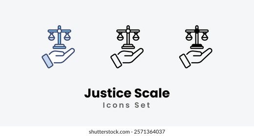 Justice Scale Icons thin line and glyph vector icon stock illustration