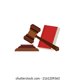 Justice scale, judge's hammer, law book, concept of court judgment to demand justice and punishment.