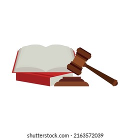 Justice scale, judge's hammer, law book, concept of court judgment to demand justice and punishment.