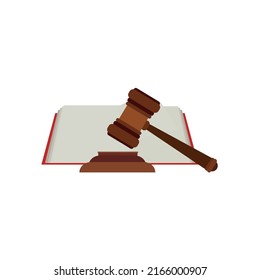 Justice scale, judge's hammer, law book, concept of court judgment to demand justice and punishment.