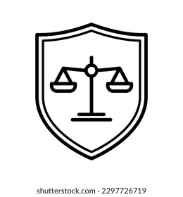 Justice Scale, Law Firm With Shield Icon Outline Vector Illustration