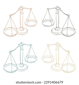 Dibujo de líneas de escala de justicia. Silueta de esquema de símbolo de balance de peso. Ilustración De Vector De Concepto De Identidad De Derecho O Libra
