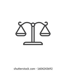 Justice scale line icon. linear style sign for mobile concept and web design. Law scales outline vector icon. Law and Justice symbol, logo illustration. Vector graphics