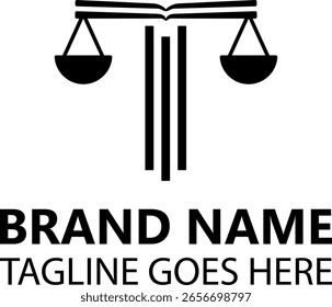 Logotipo de la escala de la justicia basado en una columna y un libro