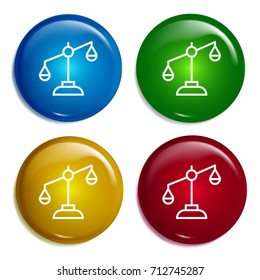 Justice scale multi color gradient glossy badge icon set. Realistic shiny badge icon or logo mockup