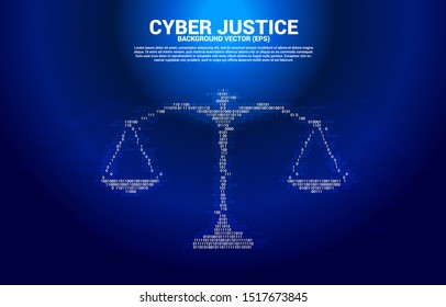 Justice scale from one and zero binary code digit matrix style. Background Concept of cyber social judgment