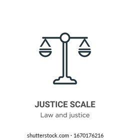 Justice scale outline vector icon. Thin line black justice scale icon, flat vector simple element illustration from editable law and justice concept isolated stroke on white background