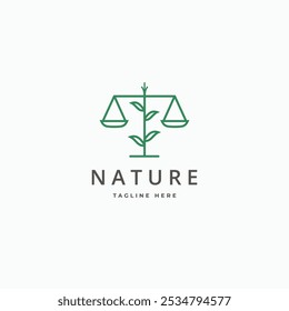 Escala de justiça com folha de planta lei de natureza ícone do vetor de logotipo linhas simples ilustração do vetor.