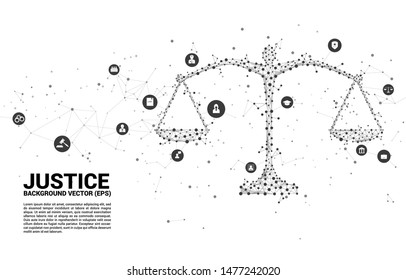 Justice scale polygon style from dot and line connection and icon. Background Concept of crime and law system