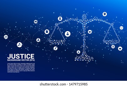 Justice scale polygon style from dot and line connection and icon. Background Concept of crime and law system