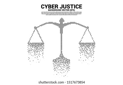 Justice Scale From Square Pixel Digital Style. Background Concept Of Cyber Social Judgment