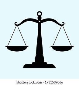 Escala de justicia de silueta ininclinada. Icono de vector plano